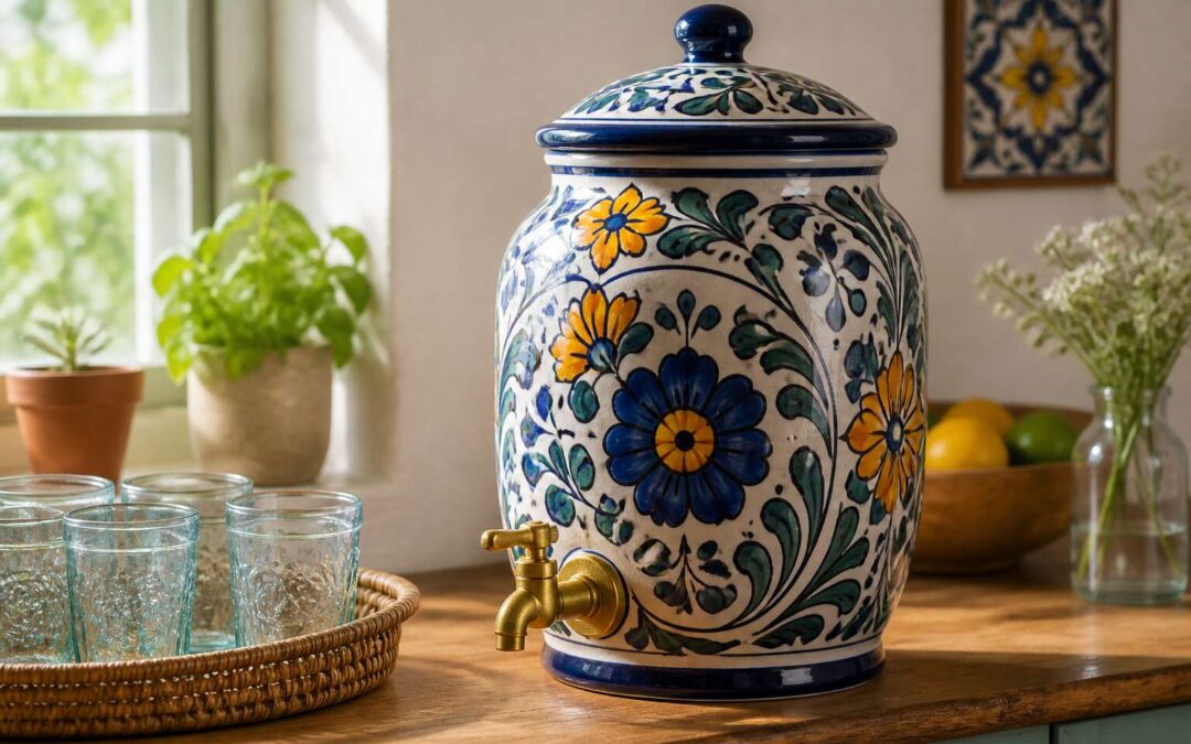 Ceramic water dispenser for healthy, fresh hydration at home.